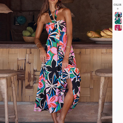 Damen Maxikleid mit floralem Bandeau-Design und elegantem Schwingrock EB
