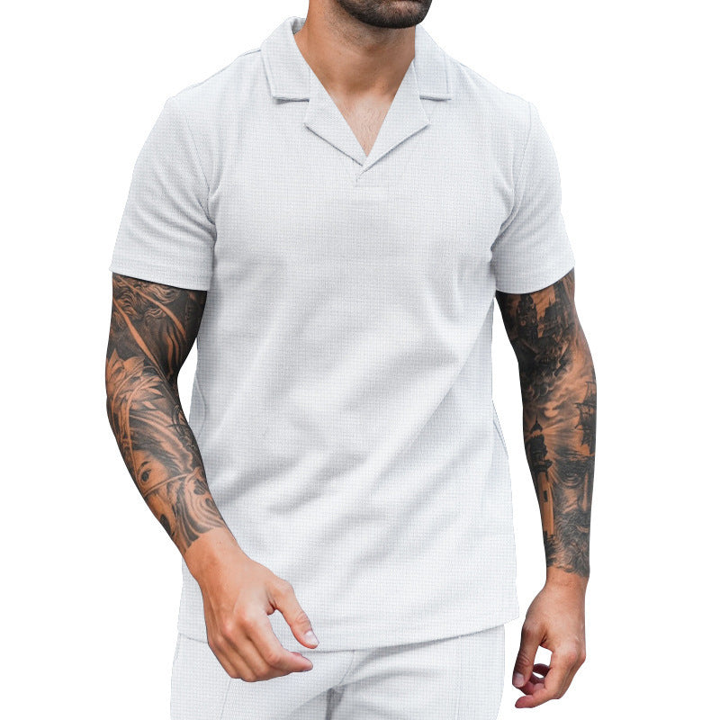 Herren Kurzarm Hemd mit klassischem Henley-Ausschnitt und strukturierter Oberflächenbeschaffenheit EB