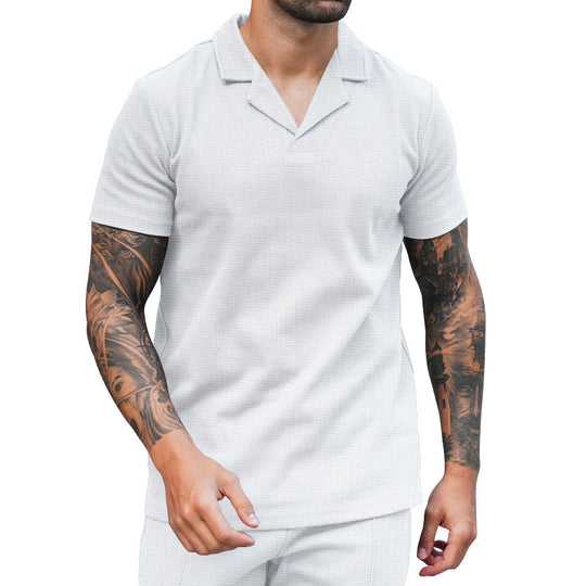 Herren Kurzarm Hemd mit klassischem Henley-Ausschnitt und strukturierter Oberflächenbeschaffenheit EB