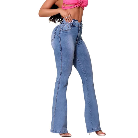 Damen Bootcut Jeans mit hohem Taillenbund und elastischem Material EB