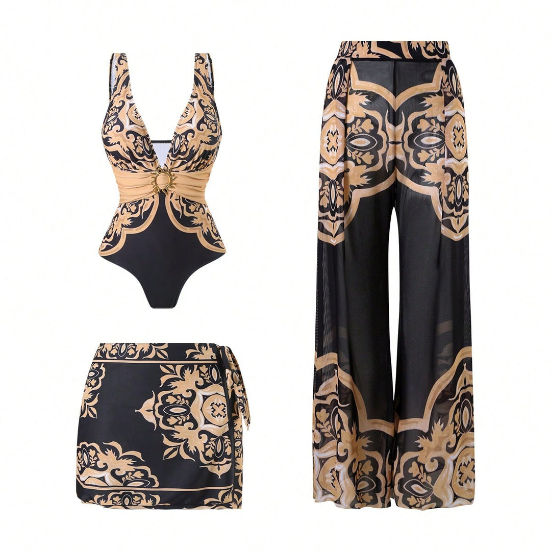 Damen Eleganter Badeanzug mit passendem Strandhosen-Set EB