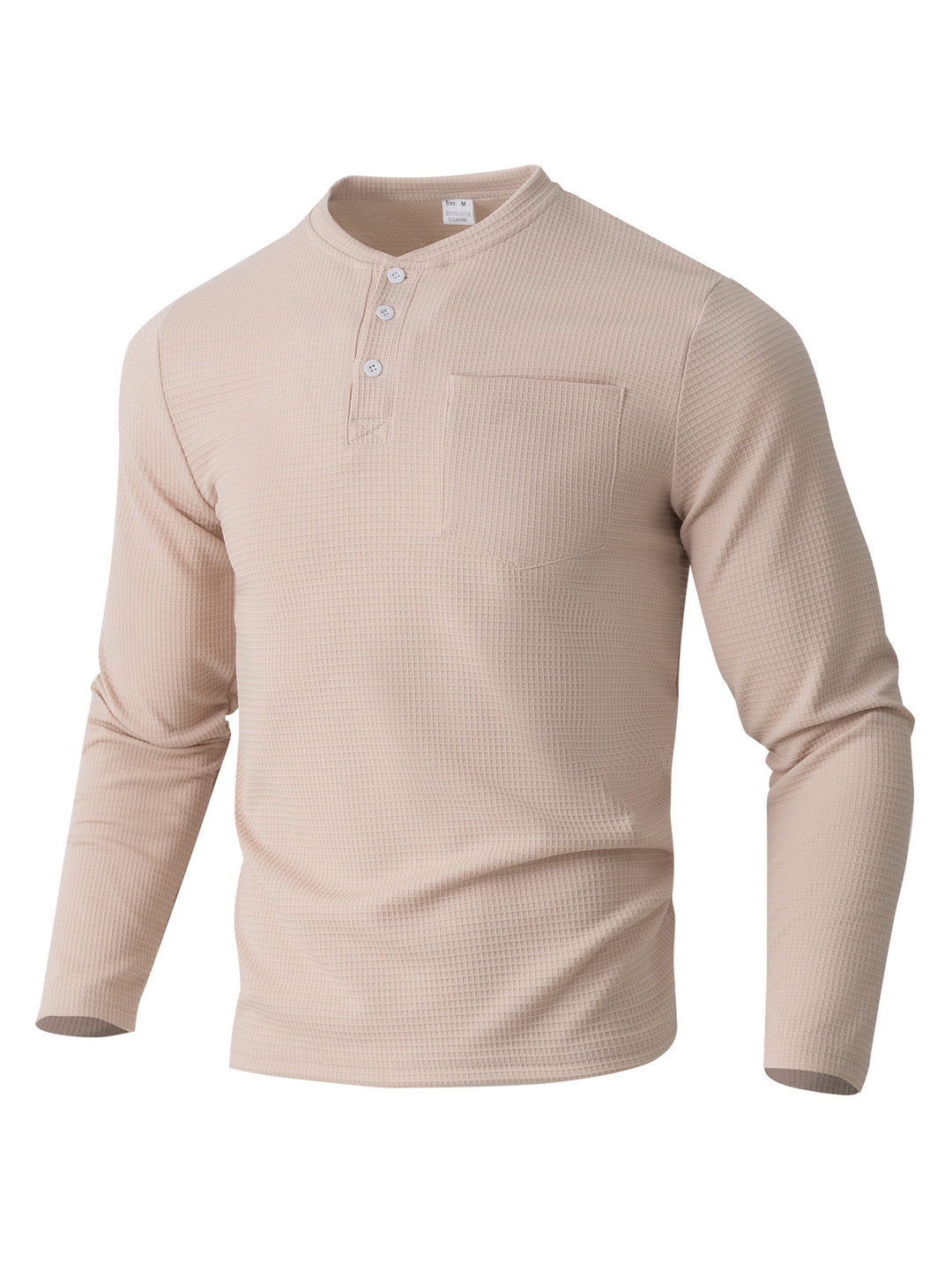 Herren nan Langarm Henley mit Waffelstruktur und Brusttasche thermisches Langarmshirt EB