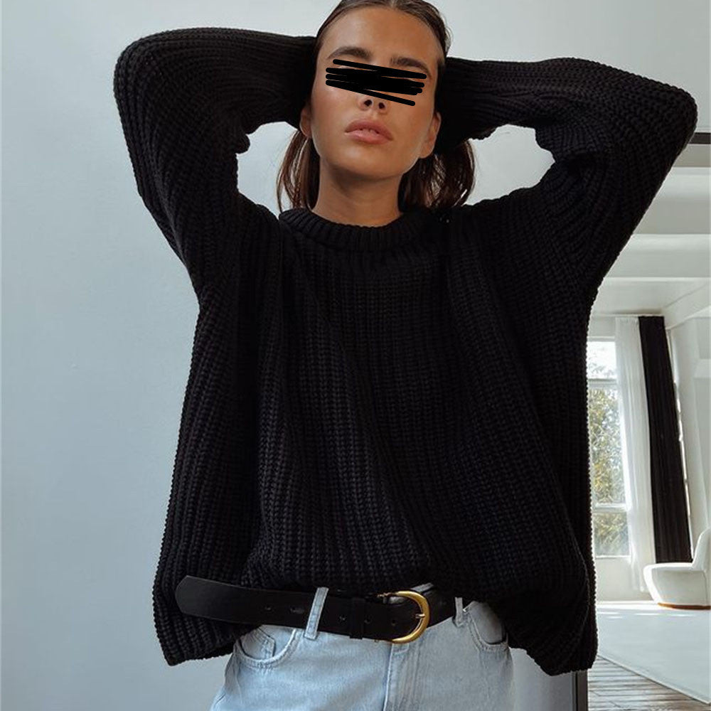 Damen Casual Strickpullover mit strukturiertem Design und überschnittenen Schultern EB