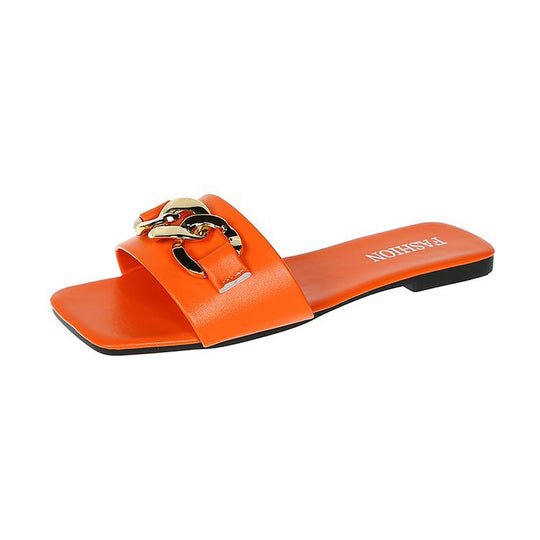 Damen Modische Badeslipper mit glänzendem Kettenakzent EB