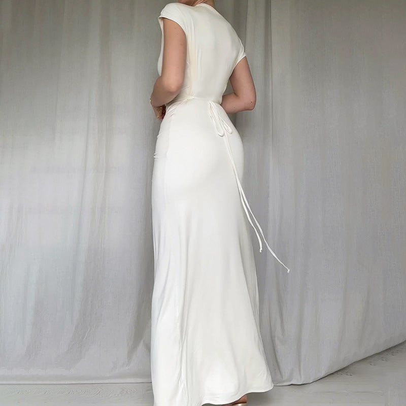 Damen Elegantes Langarm-Maxikleid mit hohem Schlitz EB