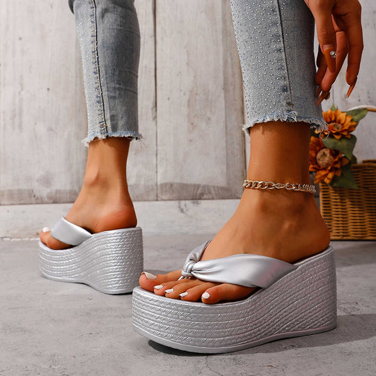 Damen Wedge-Pantoletten mit elegantem Knotted-Riemendesign und komfortabler Sohle EB