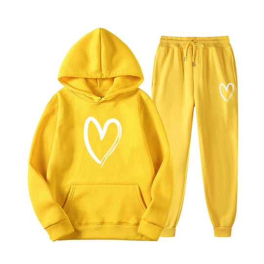 Damen Sweatsuit mit Kängurutasche und herzförmigem Print EB