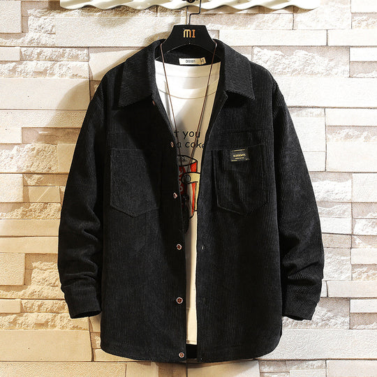 Herren nan lässige Cord-Überhemdjacke mit durchgehender Knopfleiste und aufgesetzten Brusttaschen EB