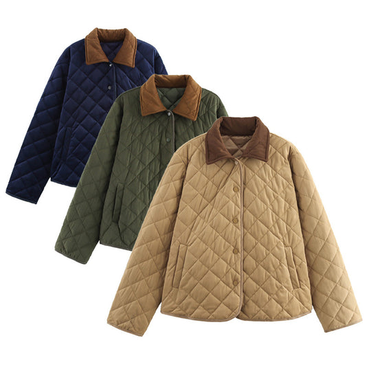 Damen gesteppte Übergangsjacke mit klassischem Stehkragen und praktischen Taschen EB