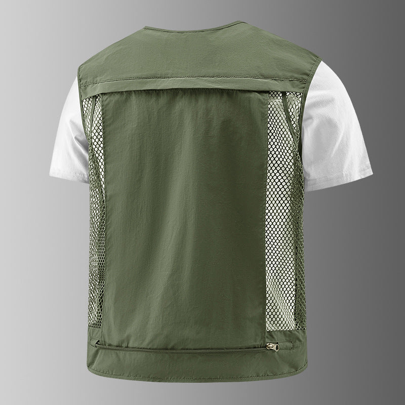 Herren Multifunktionale Outdoor-Utilityweste mit zahlreichen Reißverschlusstaschen, D-Ring und Karabiner EB