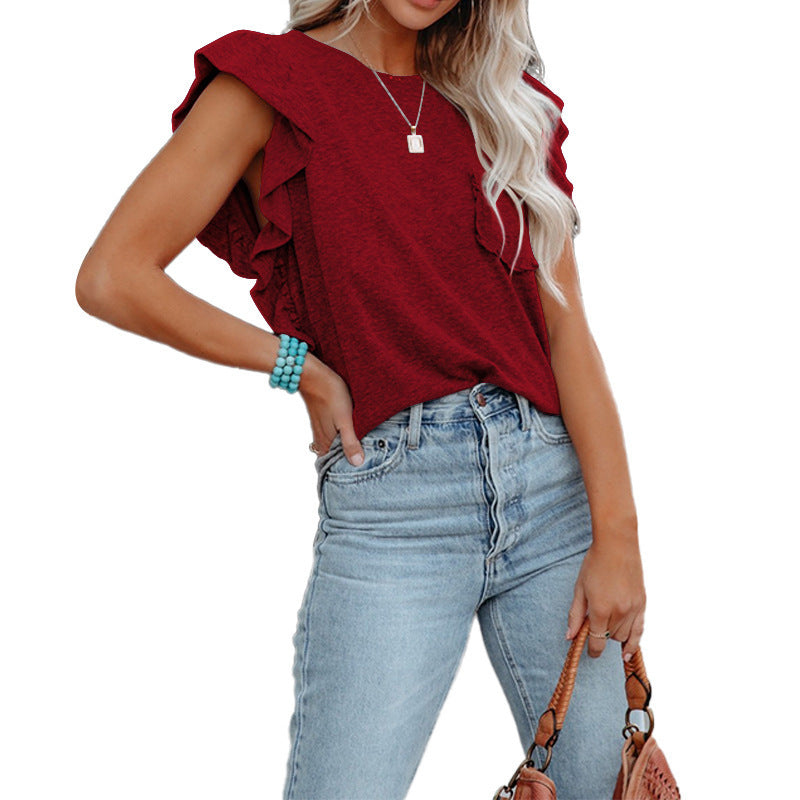 Damen Modische Bluse mit rüschenartigen Ärmeln und lässigem Schnitt EB