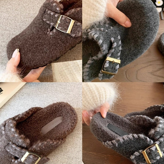Damen warme Hausschuhe aus hochwertiger Wolle mit dekorativen Details EB