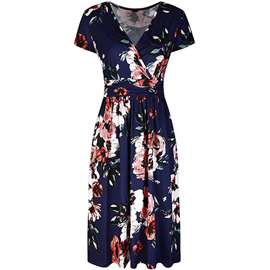 Damen Wickelkleid mit floralen Prints und schlanker Taille EB