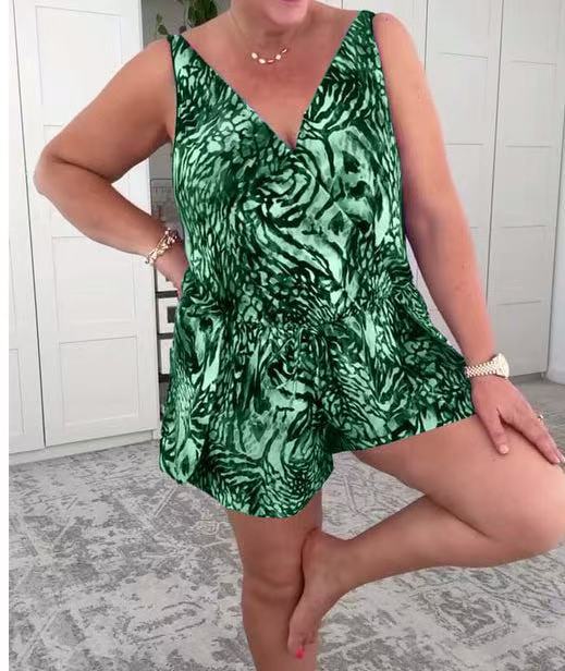 Damen lässiger Overall mit buntem Tiermuster EB