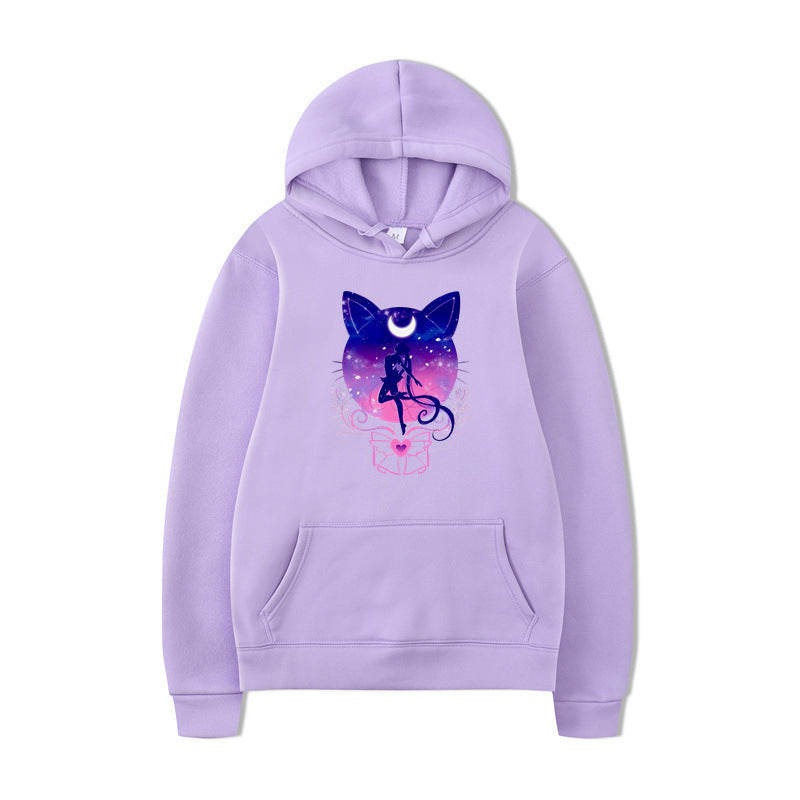 Damen Kapuzenpullover mit künstlerischem Katzenmotiv und bequemer Passform EB