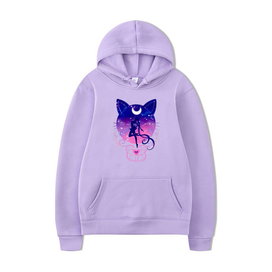 Damen Kapuzenpullover mit künstlerischem Katzenmotiv und bequemer Passform EB
