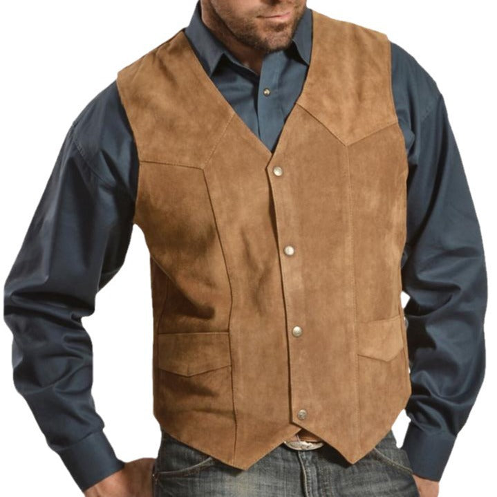 Herren Wildlederweste mit seitlichen Taschen und Druckknopfverschluss EB