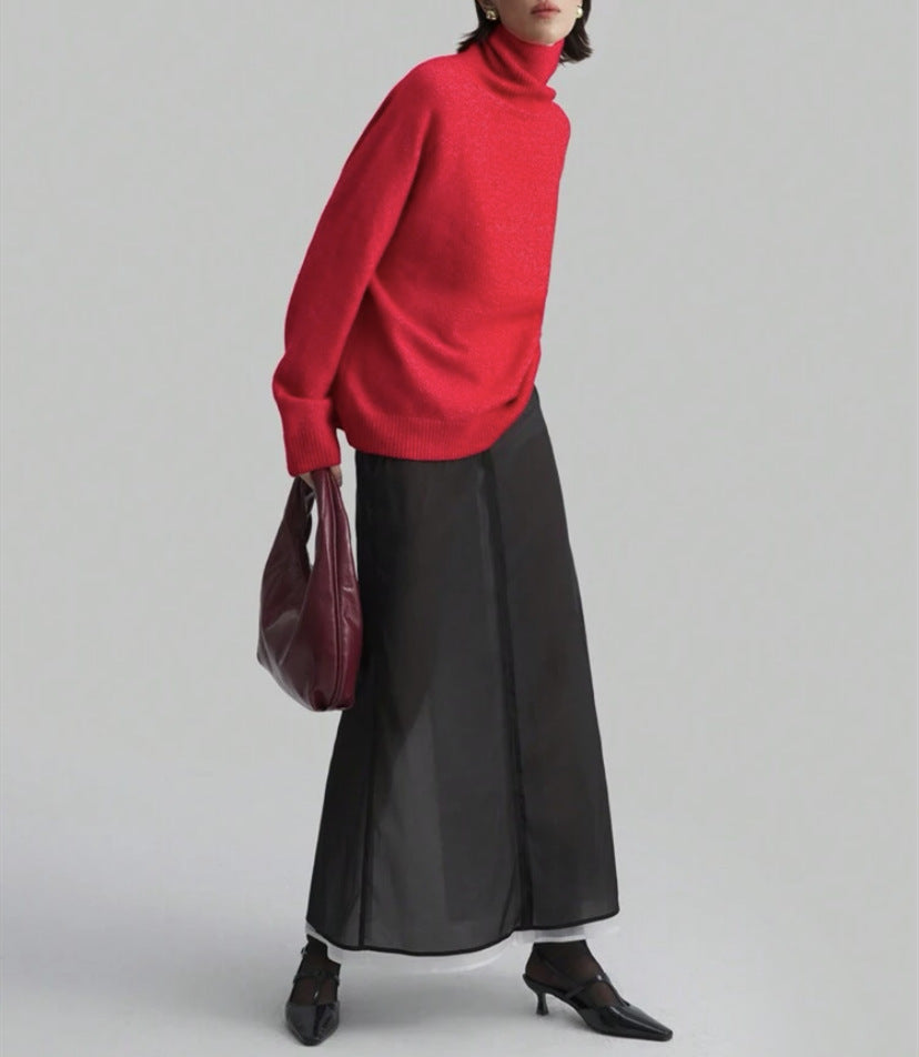 Damen Modischer Rollkragenpullover mit Oversized-Schnitt und feiner Struktur EB