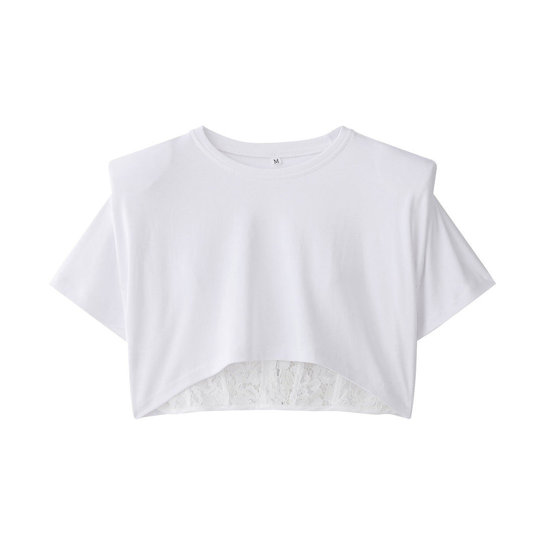 Damen Crop-T-Shirt mit eleganter Spitzenunterlage EB