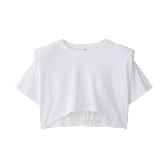 Damen Crop-T-Shirt mit eleganter Spitzenunterlage EB