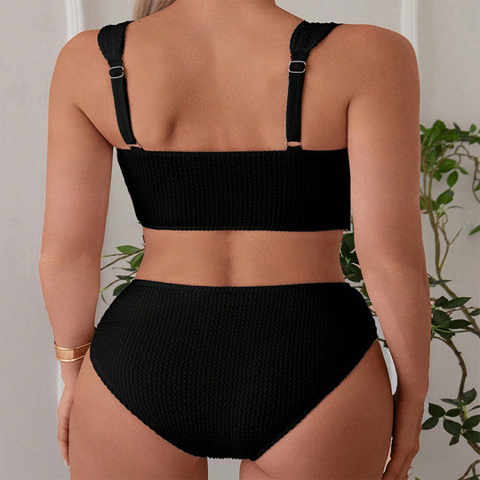 Damen Hochgeschnittener Bikini mit Struktur und breiten Trägern EB