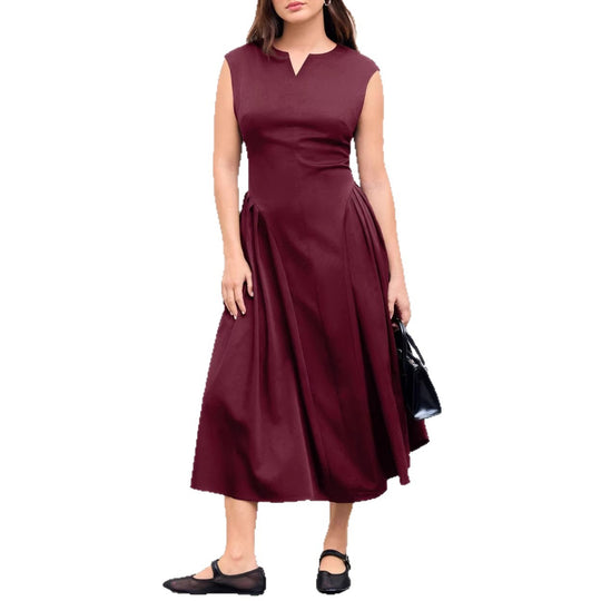 Damen elegantes Maxikleid mit voluminösen Falten und ärmellosem Design EB