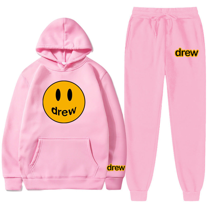 Unisex nan zweiteiliges Lounge-Set aus French-Terry mit Smiley-Print Kapuzenpullover und tapered Jogginghose EB