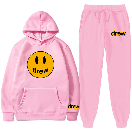 Unisex nan zweiteiliges Lounge-Set aus French-Terry mit Smiley-Print Kapuzenpullover und tapered Jogginghose EB