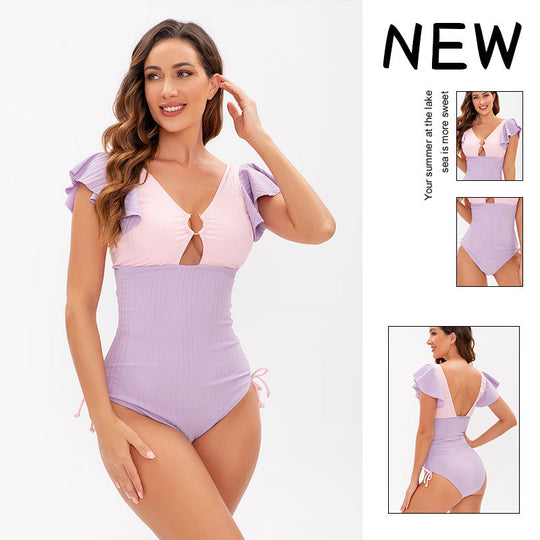 Damen Einteiler Badeanzug mit Rüschen und einzigartigem Design EB