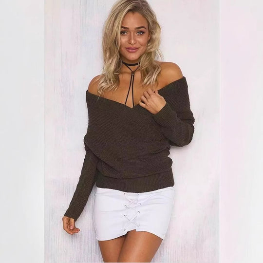 Damen Wickelpullover mit tiefem V-Ausschnitt und eleganter Struktur EB