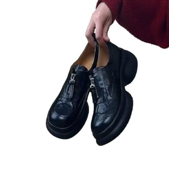 Damen Chunky Leder Sneakers mit praktischem Reißverschluss EB