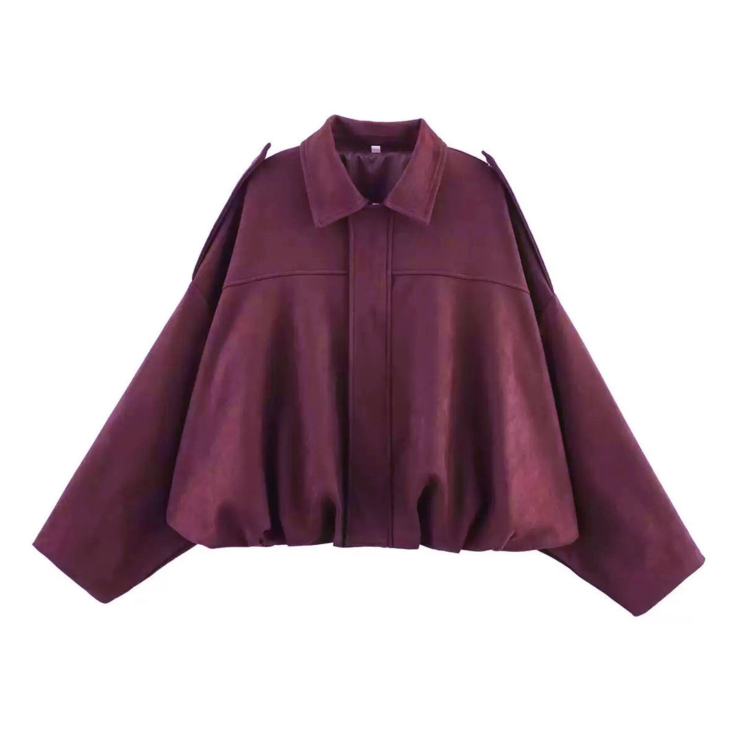 Damen nan Oversize-Kurzjacke mit Ballon-Saum, Schulterpatten und verdeckter Frontleiste EB
