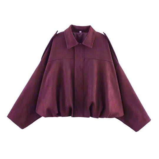 Damen nan Oversize-Kurzjacke mit Ballon-Saum, Schulterpatten und verdeckter Frontleiste EB