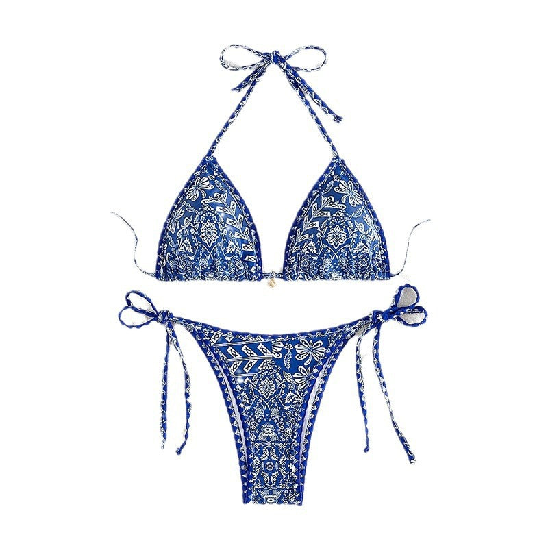 Damen Triangel-Bikini mit verspieltem Muster und eleganten Bindebändern EB