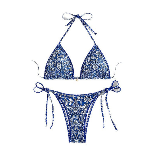 Damen Triangel-Bikini mit verspieltem Muster und eleganten Bindebändern EB