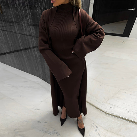 Damen Strick Kleid mit Longcardigan EB