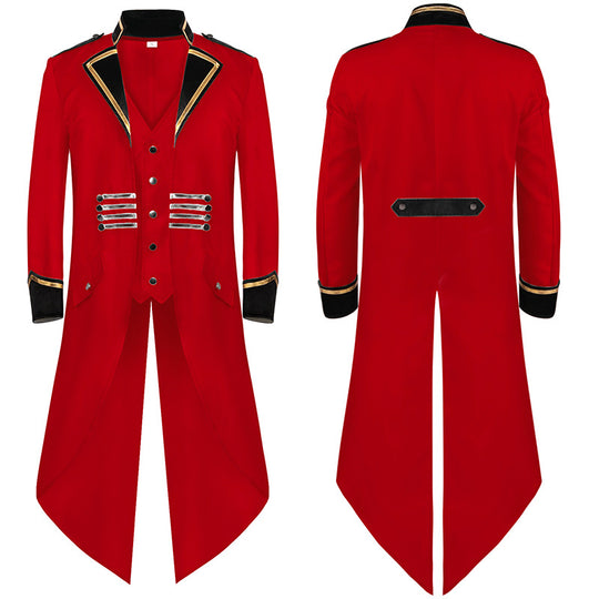 Herren nan militärisch inspirierter Longcoat mit Schößenschnitt, Stehkragen und dekorativen Metallleisten Eb
