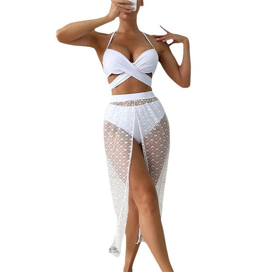 Damen Bikiniset mit elegantem Wickeldesign und transparenter Überrock EB