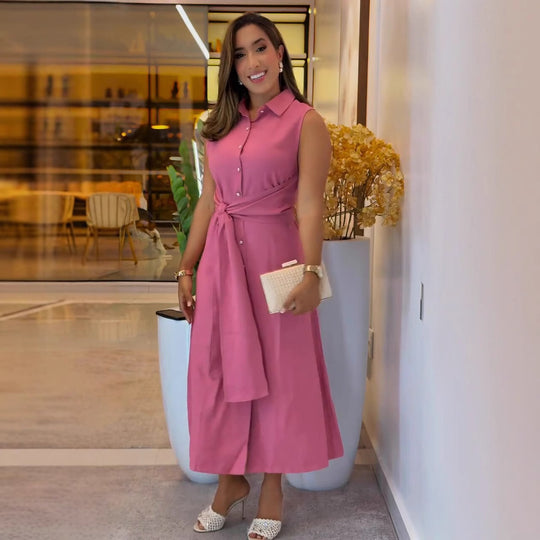 Damen Trägerkleid mit Knoten und Knopfleiste EB
