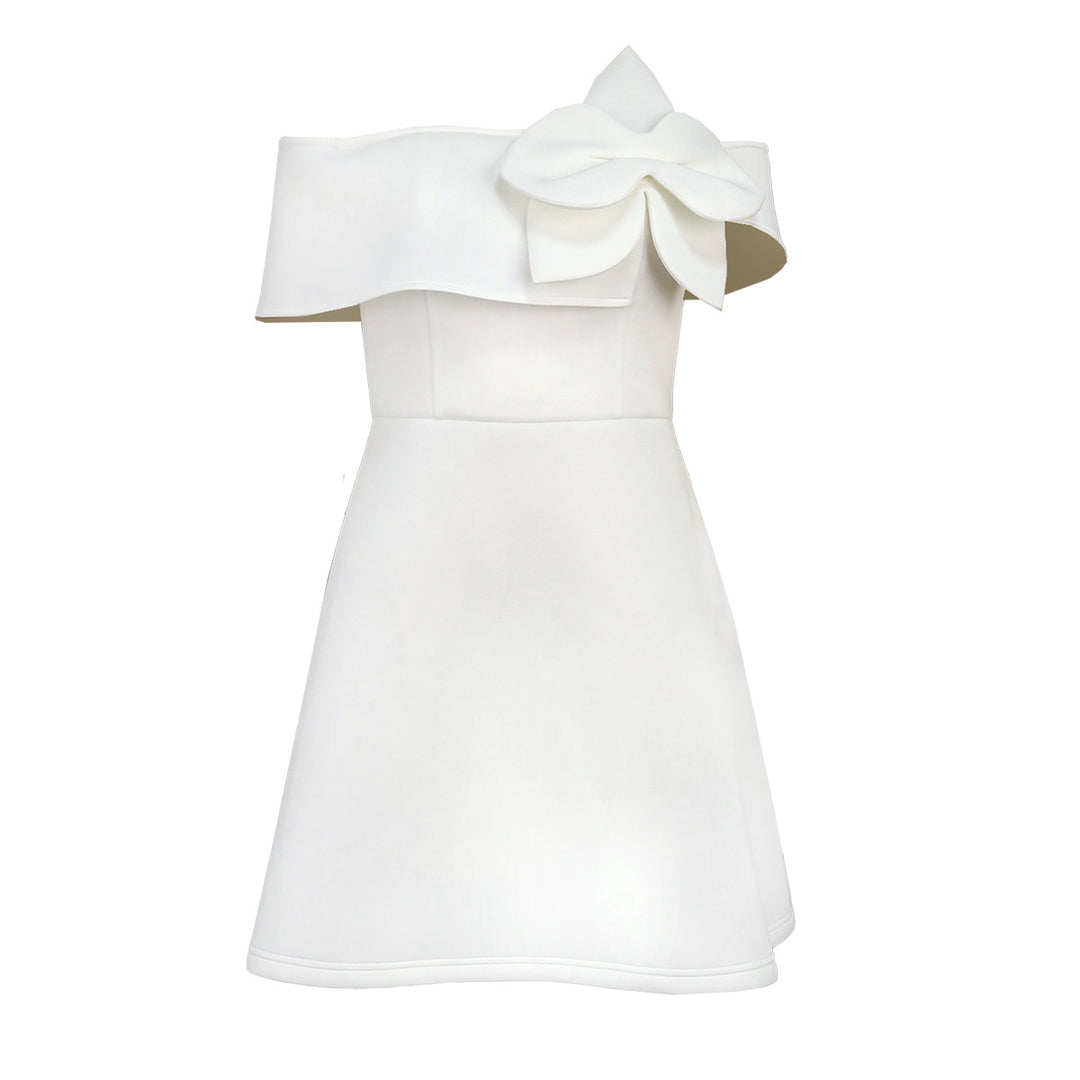Damen Off-Shoulder Kleid mit großem Schleifenakzent EB