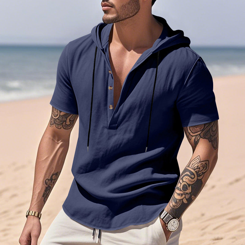 Herren lässiges Kapuzenshirt mit Knopfleiste und modischem Design EB