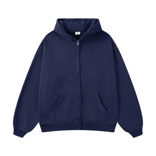 Unisex nan Kapuzen-Sweatjacke mit durchgehendem Reißverschluss, oversized Passform und Kängurutaschen EB