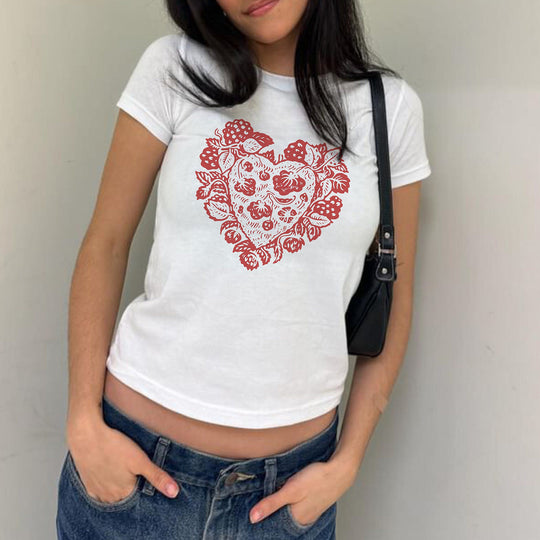 Damen T-Shirt mit verziertem Herz-Motiv EB