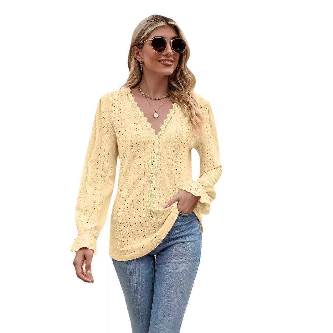 Damen Spitzenbluse mit V-Ausschnitt EB