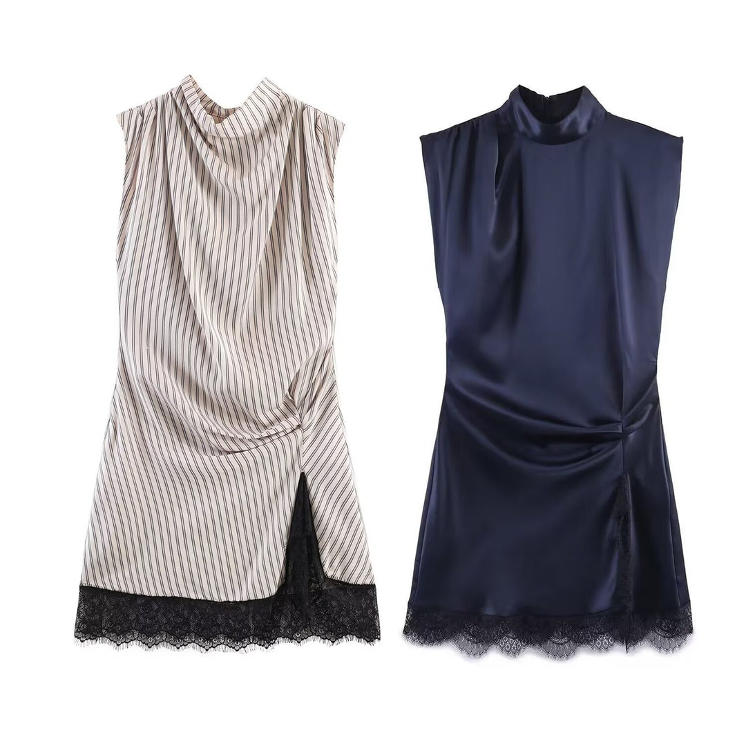 Damen elegantes Kleid mit transparentem Spitzenrand EB