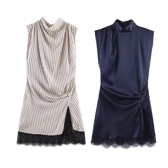 Damen elegantes Kleid mit transparentem Spitzenrand EB