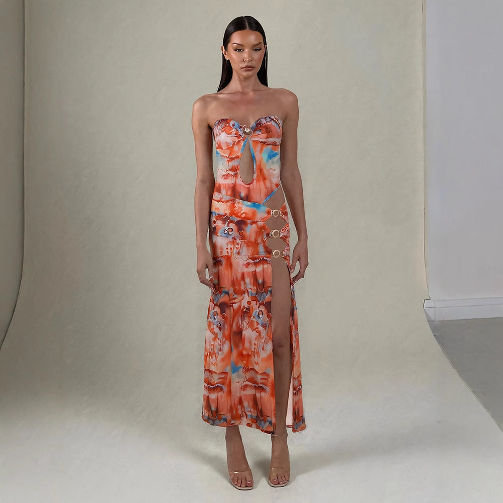 Damen Maxikleid mit raffinierten Cut-Outs und eleganten Riemen EB