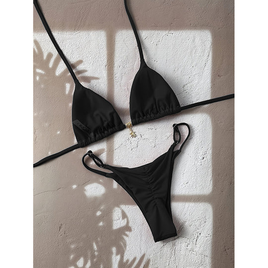 Damen Triangel-Bikini-Set mit verstellbaren Trägern und nahtlosem Design EB