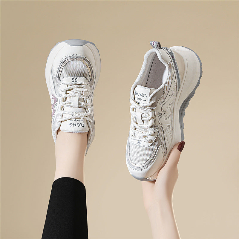 Damen modische Chunky Sneakers mit atmungsaktivem Obermaterial und stoßdämpfender Sohle EB