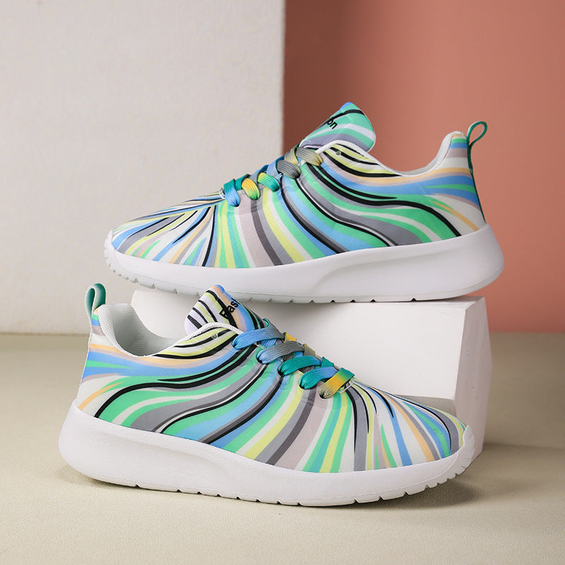 Damen Sportliche Sneakers mit buntem Wellenmuster EB